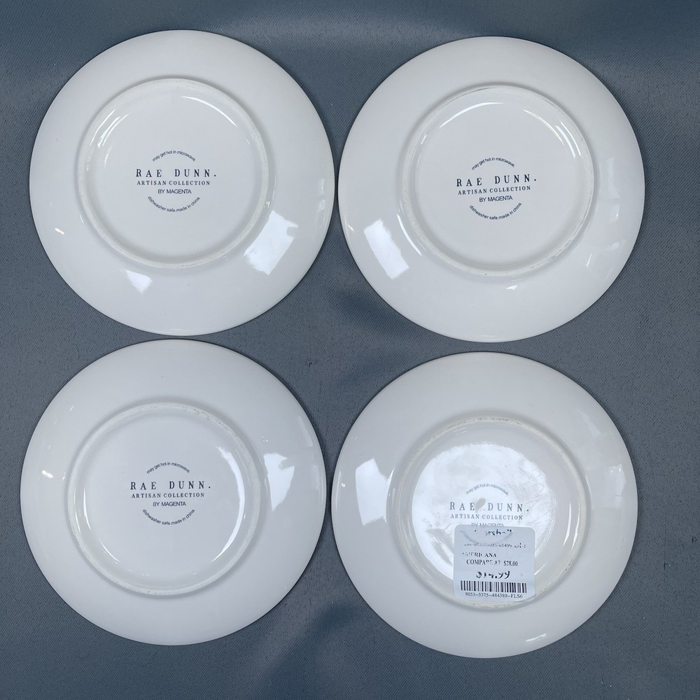 Set of 4 Rae Dunn Artisan Collection Rest Relax Porcelain Dessert Plates Magenta - Picture 3 of 4